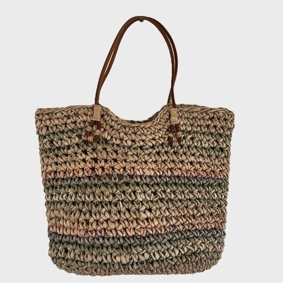 CAPPELLI Straworld Purse Tote Handbag Woven Straw Handles Summer Boho Beach - Picture 1 of 7
